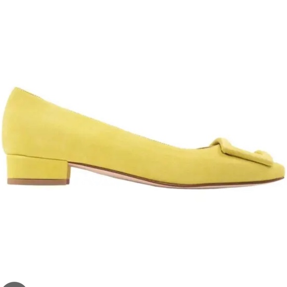 Ann Mashburn Chic Suede Buckle Cushioned Casual Shoe Flats in Citron Yellow 7.5 - Picture 2 of 13